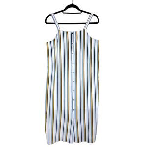 Forever 21 Stripe Button Front Midi Dress Size Small Beach Coastal Nautical Cute